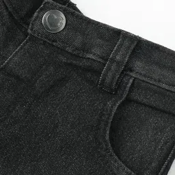 Babyhug Cotton Knit Full Length Denim Washed Jeans with Stretch Solid Colour - Black image 3