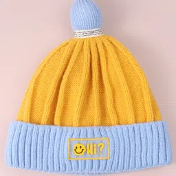 Babyhug Cable Knitted Woollen Cap with Pom Pom - Blue image 3