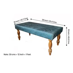 Ikiriya Bestone Sheesham Wood Accent 2 Seater Bench / Settees / Recamiers in Blue Jacquard Work Fabric image 3