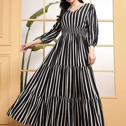 Raiyani Fashion Striped V-Neck Crepe Fit & Flare Maxi Dress-image-85