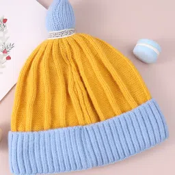 Babyhug Cable Knitted Woollen Cap with Pom Pom - Blue image 4