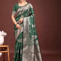 HERE&NOW Floral Zari Silk Blend Handloom Saree-picture-29