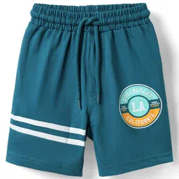 Taeko Single Jersey Knit Knee Length Shorts With Text Print - Teal Blue image 5