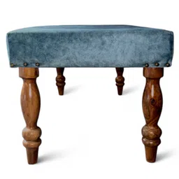 Ikiriya Bestone Sheesham Wood Accent 2 Seater Bench / Settees / Recamiers in Blue Jacquard Work Fabric image 5