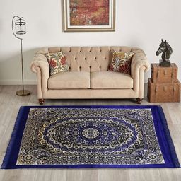 RUBOXA Navy Blue Ethnic Motifs Printed Anti-Skid Velvet Carpet-picture-40