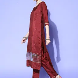 RAJGRANTH Women Woven Design Silk Chiffon Sheer Saga Kurta Set image 3