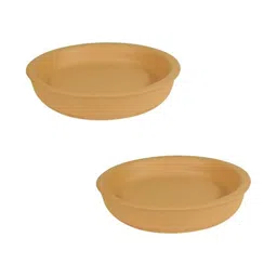 LASAKI 2Pcs Brown Ceramic Lightweight Circular Flower Planter Plates-picture-40