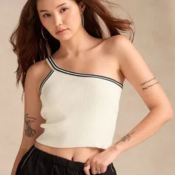 Outzidr Women One Shoulder Cotton Crop Top-image-13