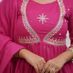 Siya Fashion Women Ethnic Motifs Embroidered Empire Kurta with Trousers & With Dupatta image 4