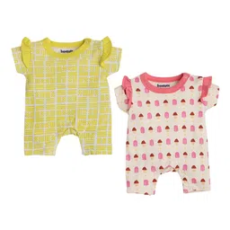 BONTOTS Infant Girls Pack Of 2 Printed Organic Cotton Rompers-picture-36