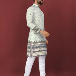 CHARLOTTE GRACIOUS Floral Printed Band Collar Sequinned Straight Kurta image 2