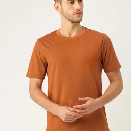 ether Men Rust Brown Solid Crew Neck Pure Cotton T-shirt-picture-47