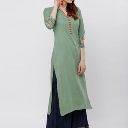 Vishudh Round Neck Three-Quarter Sleeves Regular Straight Kurta-picture-9