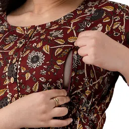 gopi raju Women's Pure Cotton All Over Printed Maternity Gown Feeding Nighty A line Feeding Dress Kurti Gown image 4