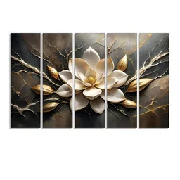RANDOM Vinyl White & Brown 5 Piece Canvas Floral and Botanical Wall Paintings-image-75
