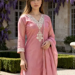 Indo Era Women Ethnic Motifs Embroidered Regular Kurta with Trousers & With Dupatta-image-83