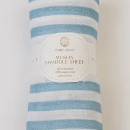 Baby Jalebi Blue Stripes Organic Muslin Swaddle - Blue-picture-14