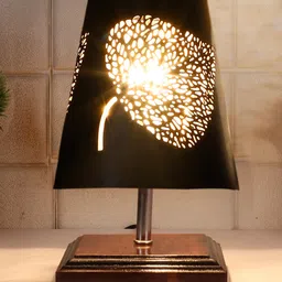 Devansh Leaf Metal Etching Table Lamp With Brown wood Square Base-image-17