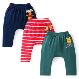 Babyhug Disney Full Length Interlock Diaper Leggings With Winnie the Pooh Graphics Pack of 3 - Navy Red & Dark Green-image-19