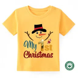 BLUSHES Christmas Theme 100% Cotton Half Sleeves My 1st Christmas Text Printed Tee - Yellow-picture-23