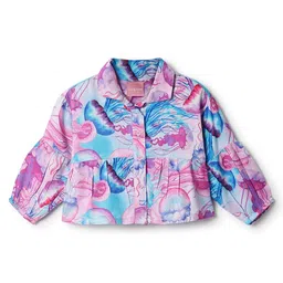 Tales & Stories Viscose Woven Full Puffed Sleeves Jelly Fishes Printed Shirt Style Top - Multi Colour-picture-10