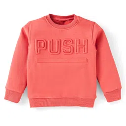 Smarty Boys Premium Stretch Fleece Knit Full Sleeves Winter Wear Co-Ord Set With Embossed Text Print - Coral image 2