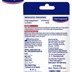 Hansaplast Antiseptic Jumbo Bandage First Aid Essential Pack For Larger Wounds - 10 Strips image 2