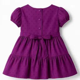 Babyhug Cotton Woven Half Puffed Sleeves Tiered Frock with Floral Embroidery - Purple image 2