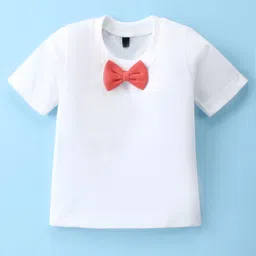 Robo Fry Half Sleeves T-Shirt & Bottom Set with Cap & Bow Applique - Onion Red image 3