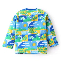 Babyhug Cotton Knit Full Sleeves Night Suit With Scenic Print - Blue image 3