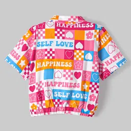 OLLINGTON ST. Cotton Knit Half Sleeves Printed Top & Joggers - Multicolor & Pink image 3