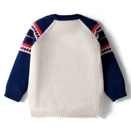 Babyhug Cotton Knit Full Raglan Sleeves Sweater Set with Fair Isle Design & Cap - Navy Blue image 3