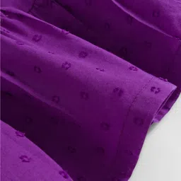 Babyhug Cotton Woven Half Puffed Sleeves Tiered Frock with Floral Embroidery - Purple image 3