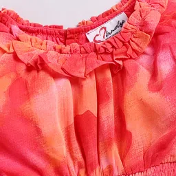 M'andy Georgette Woven Full Puffed Sleeves Abstract Printed Dress - Red image 4