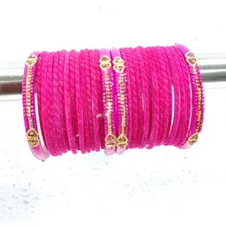 SAVORADE Set Of 28 Pink Glass Bangle-picture-34