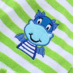 Babyhug Terry Knit Full Sleeves Bath Robe With Hood Dragon Embroidery - Green image 4
