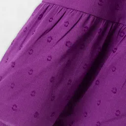 Babyhug Cotton Woven Half Puffed Sleeves Tiered Frock with Floral Embroidery - Purple image 4