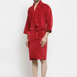 MYTRIDENT Men Red Solid Comfort Medium Bath Robe image 5