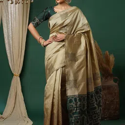 HERE&NOW Floral Zari Silk Blend Banarasi Saree-picture-20