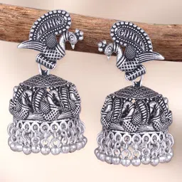 MEENAZ Silver-Plated Oxidised Dome Shaped Jhumkas-image-10