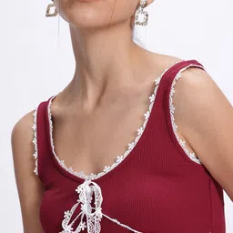 glitchez Lace Accents Ribbed Scoop Neck Mini Empire Dress image 2