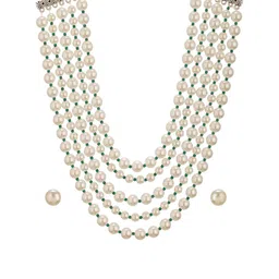 SARAF TRENDZ Stainless Steel Rhodium-Plated American Diamond Studded Necklace & Earrings image 4