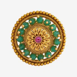 Kushal's Fashion Jewellery Ruby-Green Gold-Plated Ethnic Antique Finger Ring image 2
