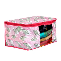 Kuber Industries Set Of 3 Pink & White Metallic Leaf Printed Saree Organisers image 3