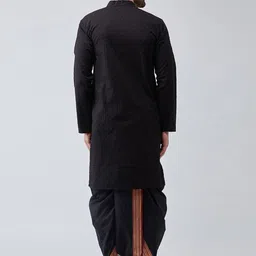 SOJANYA Men Black Self Design Kurta with Dhoti Pants image 5