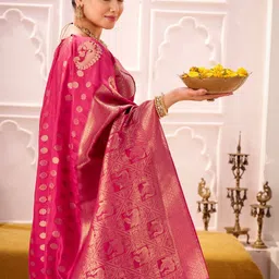 MADHAVPRIYA Ethnic Motifs Zari Banarasi Saree with Blouse Piece image 4