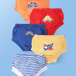 Doodle Poodle 100% Cotton Single Jersey Knit Briefs Vehicle Print Pack of 5 - Red Blue & Yellow-picture-33