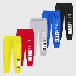 KUCHIPOO Pack Of 5 Superior & Advanced Text Printed Track Pants - Grey Blue Red Black & Yellow-image-17