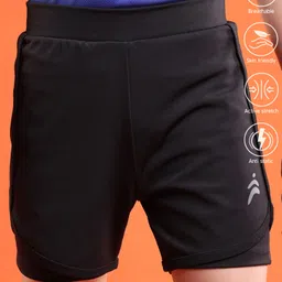 Pine Active Knit Knee Length Skin Friendly Active Stretch Solid Shorts with Tights - Black-picture-14