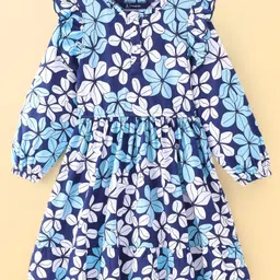 Pine Kids Cotton Knit Full Peasant Sleeves Frock With Floral Print - Blue-picture-14